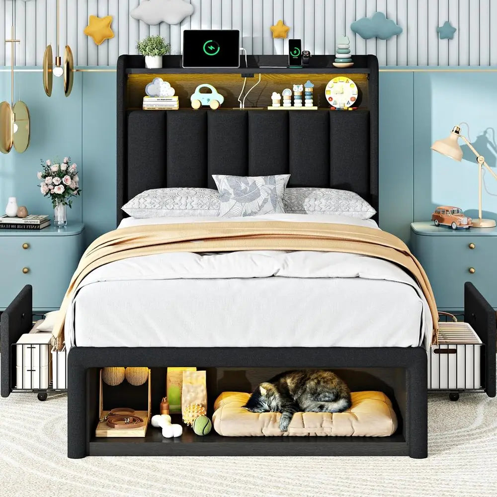 Twin Bed  LED Lights &Charging Station