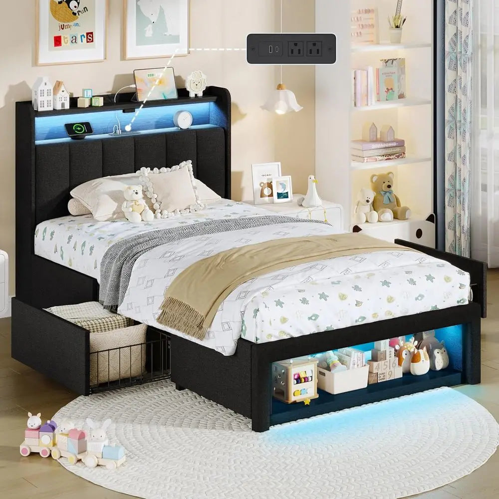 Twin Bed  LED Lights &Charging Station