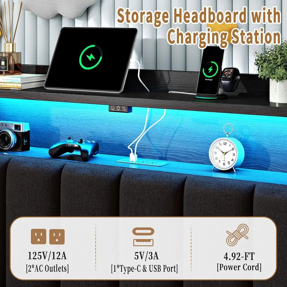 Twin Bed  LED Lights &Charging Station