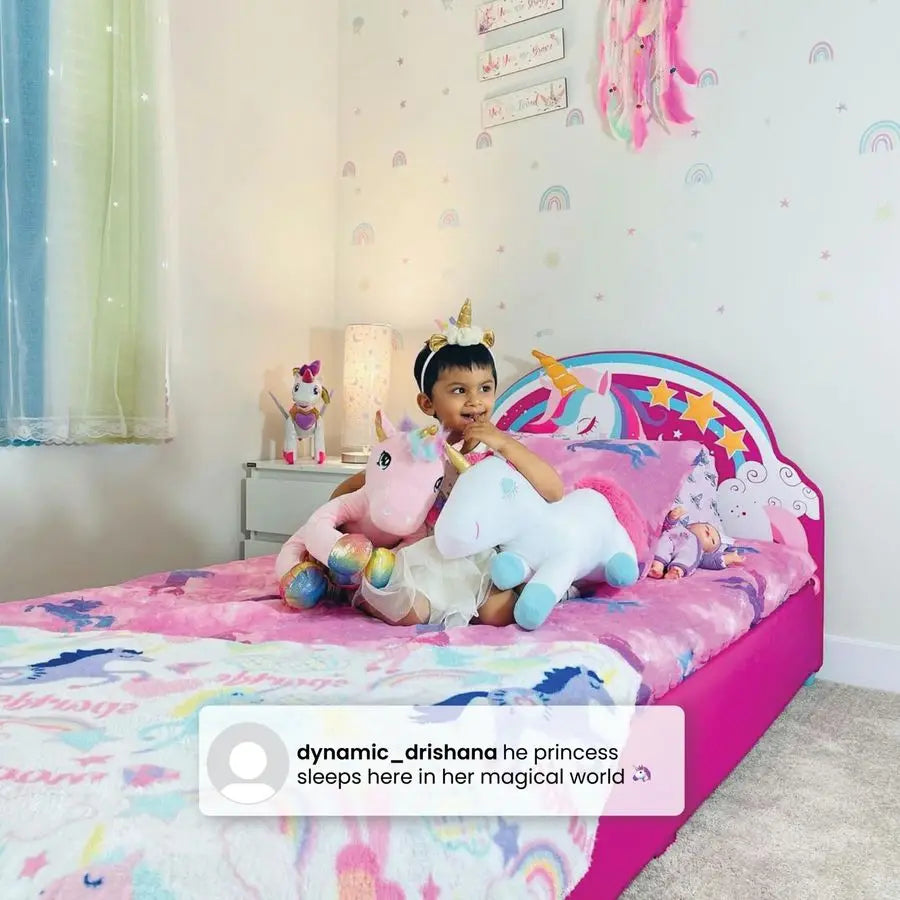 Children Unicorn Upholstered Twin Bed, Pink
