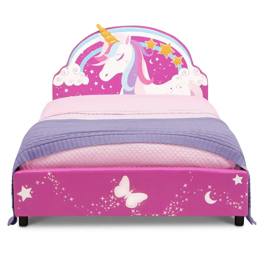 Children Unicorn Upholstered Twin Bed, Pink